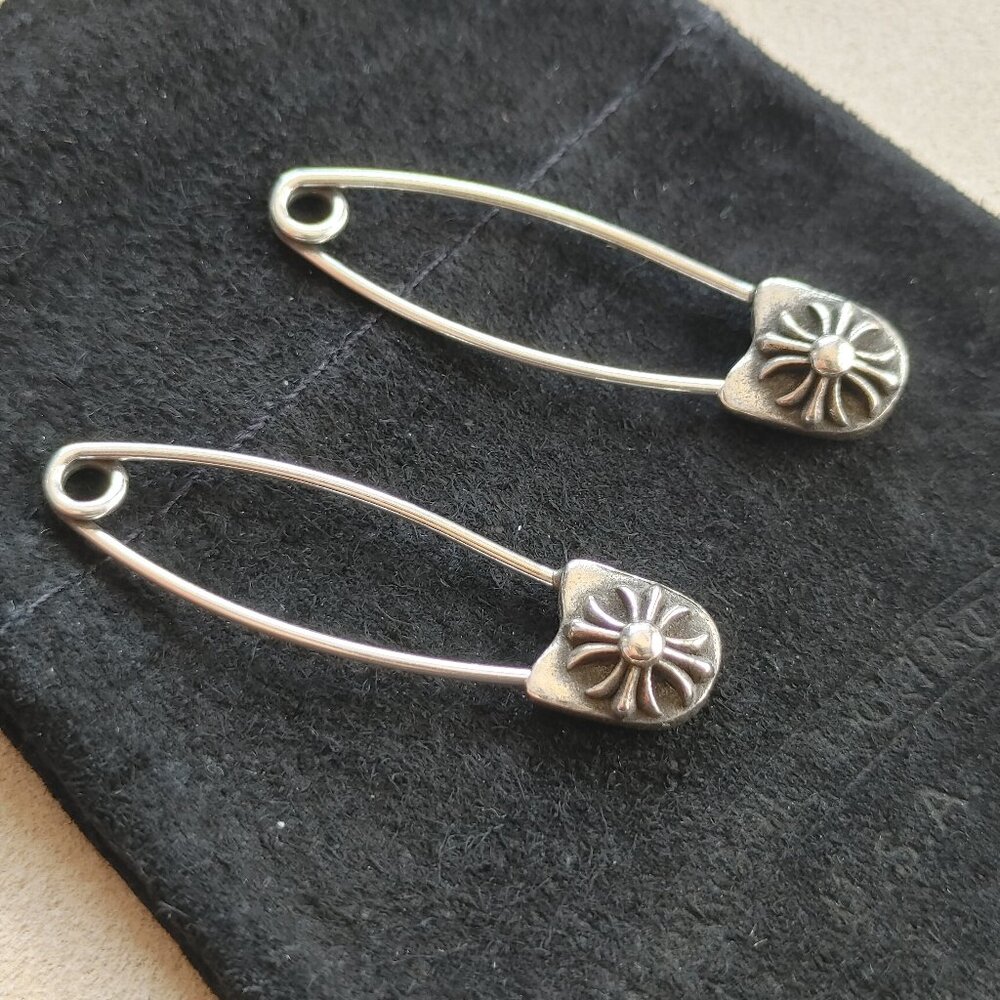 Chrome Hearts Safety Pin 925 Sterling Silver Pair Earrings